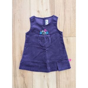 Y2K Vintage Please Mum Purple Corduroy Dress with Floral Embroidery